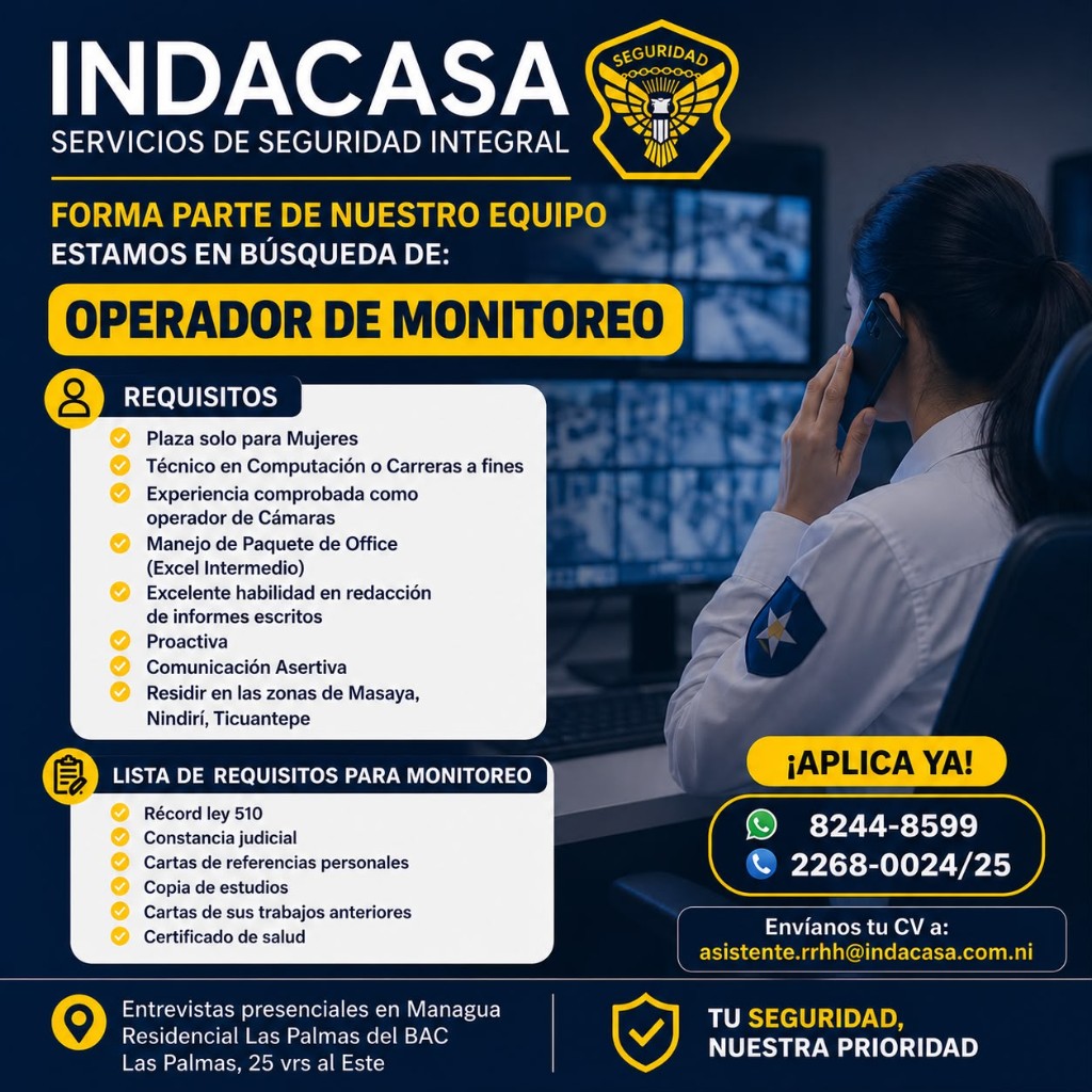 Vacante: Operador de Monitoreo — Indacasa