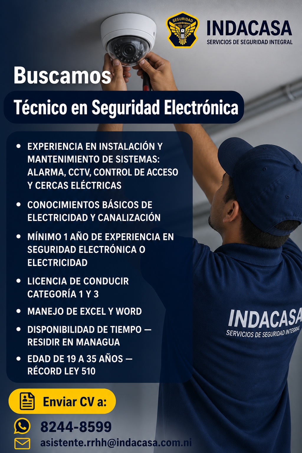 Vacante: Técnico en Seguridad Electrónica — Indacasa